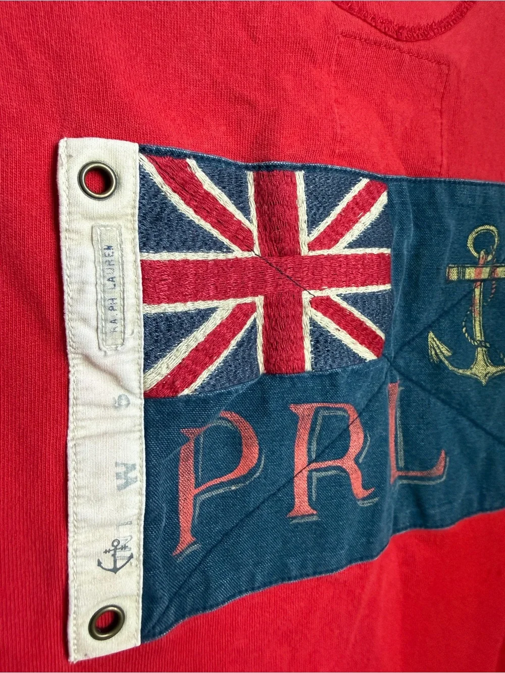 Polo by Ralph Lauren Red & Navy Cross-Panel Rugby Shirt with White Collar